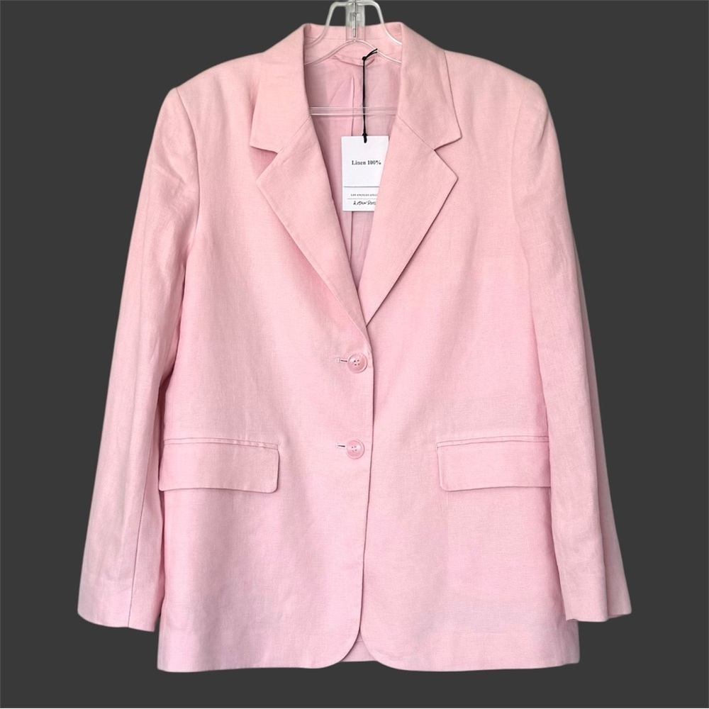 & Other Stories Relaxed Single-Breasted Linen Blazer in Light Pink Size 4